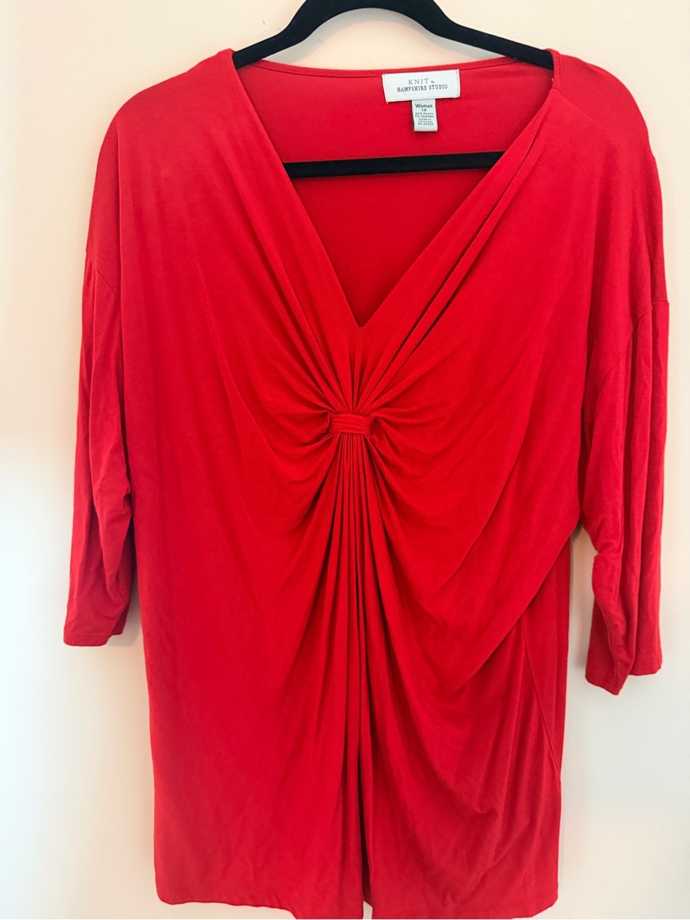 Knot-Front V-Neck Blouse in Red by Knit Lavender Studio